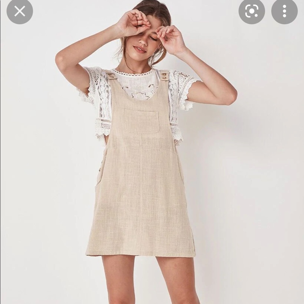 Spell Designs Della Pinafore in beige cream mini dress